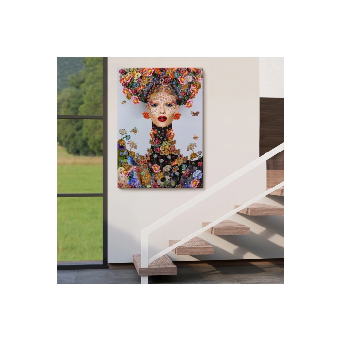 Çiçek ve Kadın Temalı Dekoratif Duvar Tablosu-6338