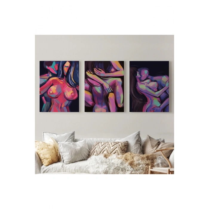 Çıplak Sevgililer Dekoratif Duvar Tablosu Üçlü Set-EO-113