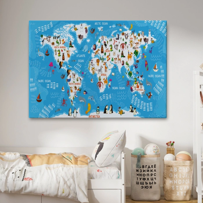 Cocuk Odası Hayvan Desenli Dekoratif Kanvas Tablo 1074