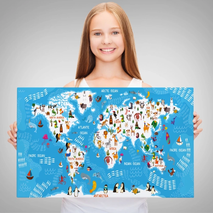 Cocuk Odası Hayvan Desenli Dekoratif Kanvas Tablo 1074