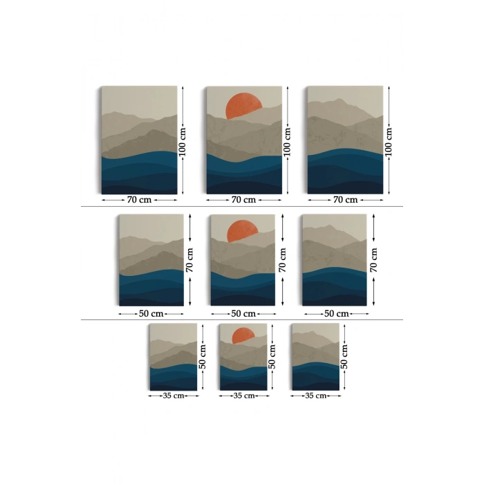 Dağ Ve Deniz Temalı Dekoratif Duvar Tablosu Üçlü Set-EB-101