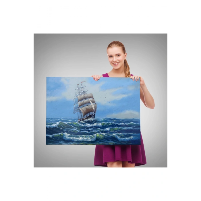 Dalgalı Okyanustaki Büyük Yelkenli Duvar Tablosu-1215