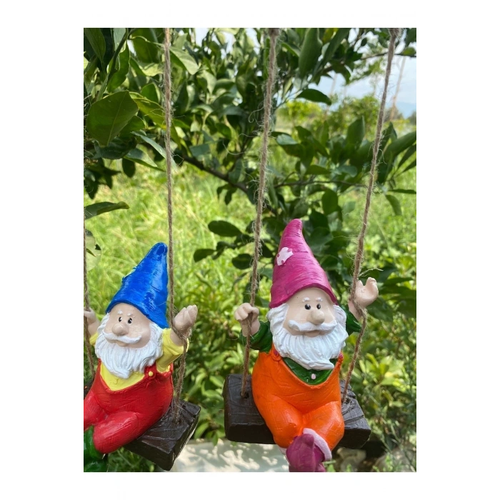 Dekoratif 2’li Sallanan Cüce Bahçe Balkon Süsü