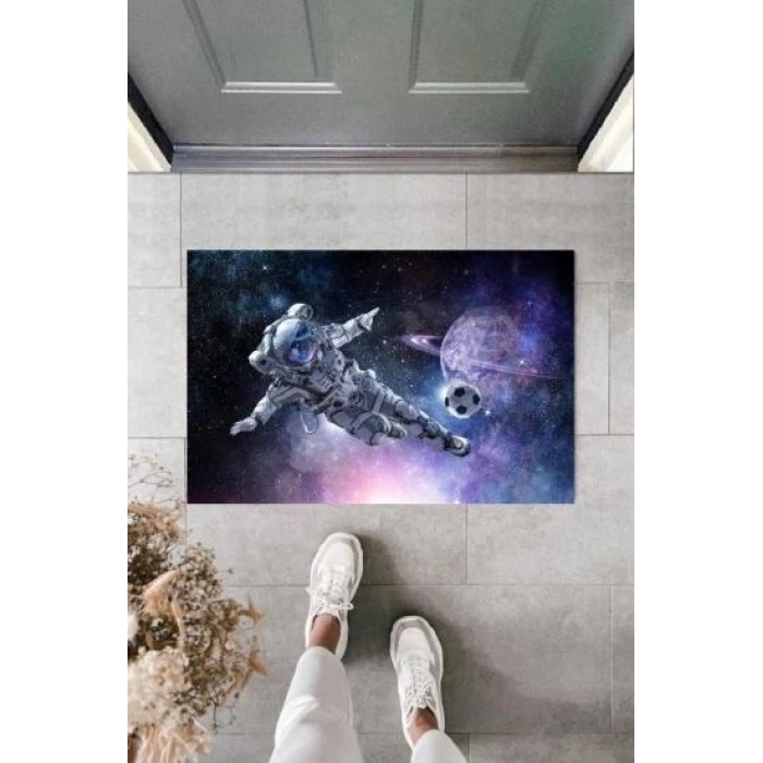 Dekoratif Dijital Galaxy Astronot Mavi Kapı Paspası Dış Mekan Paspas K-2119