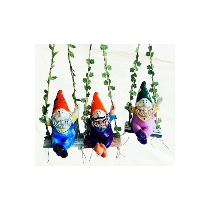 Dekoratif El Yapımı Sallanan Cüceler 3lü Set El Yapımı Balkon, Bahçe , Iç Mekan (taş Tozu)