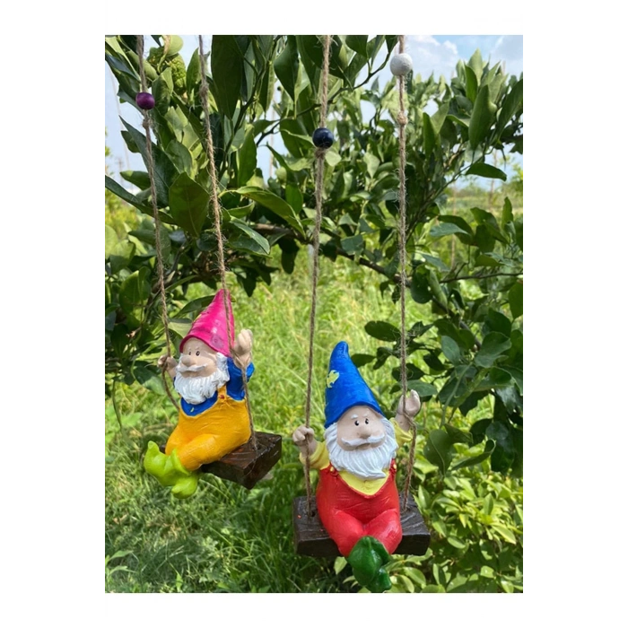 Dekoratif Sallanan Cüce Bahçe Balkon Süsü (9 X 13 Cm) Ikili Takım