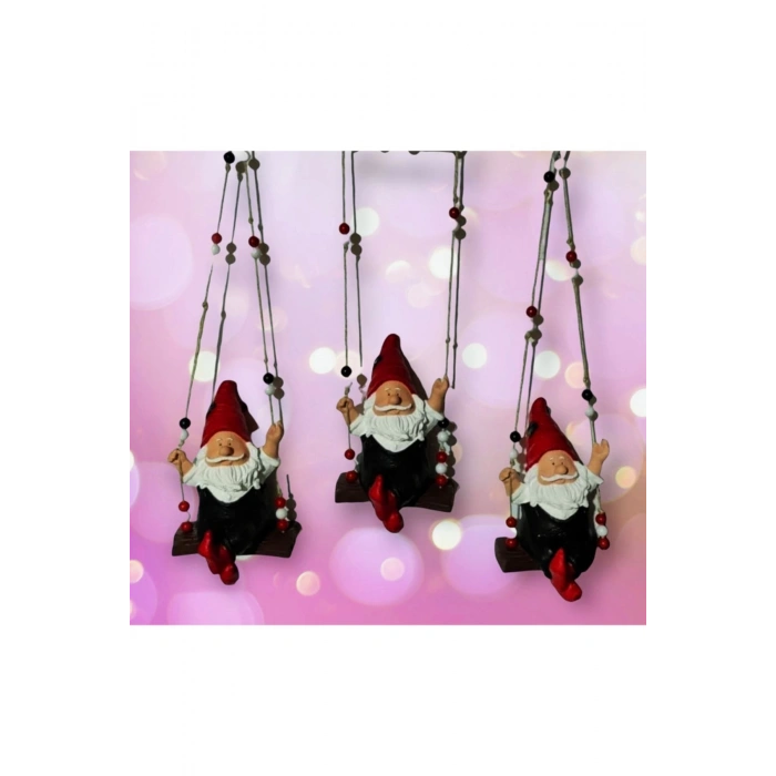 Dekoratif Sallanan Cüceler 3lü Set El Yapımı Balkon, Bahçe , Iç Mekan Dekor Biblo (13cm)