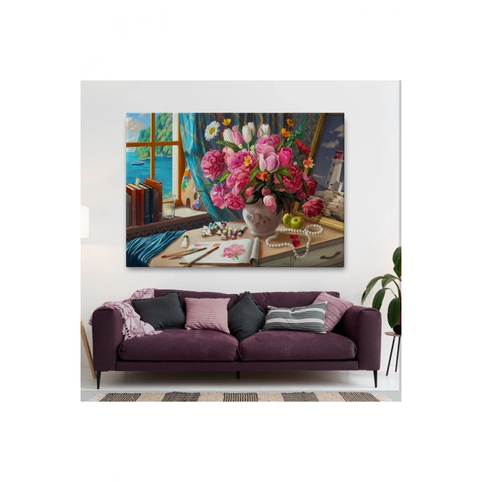 Deniz Manzaralı Yağlıboya Görünüm Dekoratif Kanvas Tablo-3621