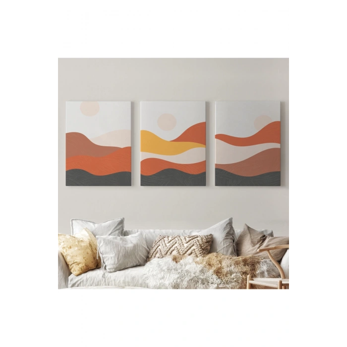 Deniz ve Dağ Manzaralı Dekoratif Duvar Tablosu Üçlü Set-EC-102