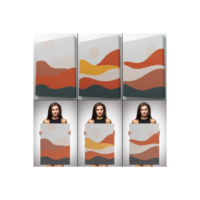 Deniz ve Dağ Manzaralı Dekoratif Duvar Tablosu Üçlü Set-EC-102