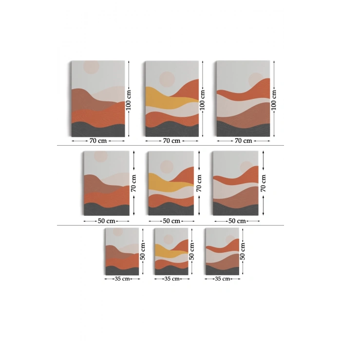 Deniz ve Dağ Manzaralı Dekoratif Duvar Tablosu Üçlü Set-EC-102