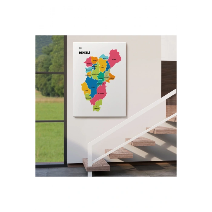 Denizli  İli ve İlçeler Haritası  Dekoratif Kanvas Tablo 1318