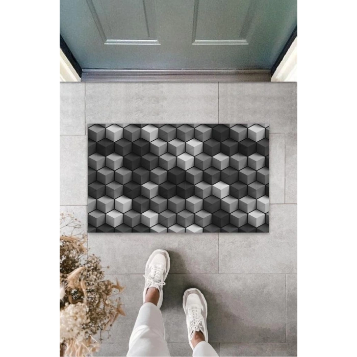 Dijital Baskı Antrasit Küp Kapı Paspası K-3132