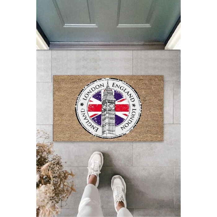 Dijital Baskı Bej London Saat Kulesi Paspas K-3150