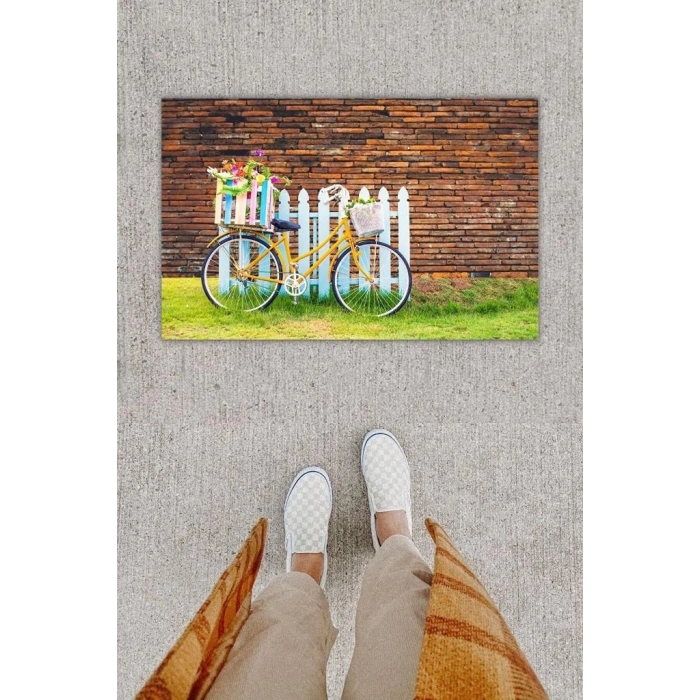 Dijital Baskı Dekoratif Bisiklet Çok Renkli Kapı Önü Paspası K-1267
