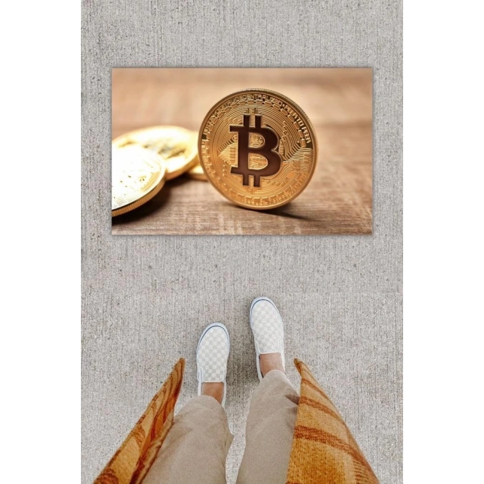 Dijital Baskı Dekoratif Bitcoin Pudra Kapı Önü Paspası K-1280