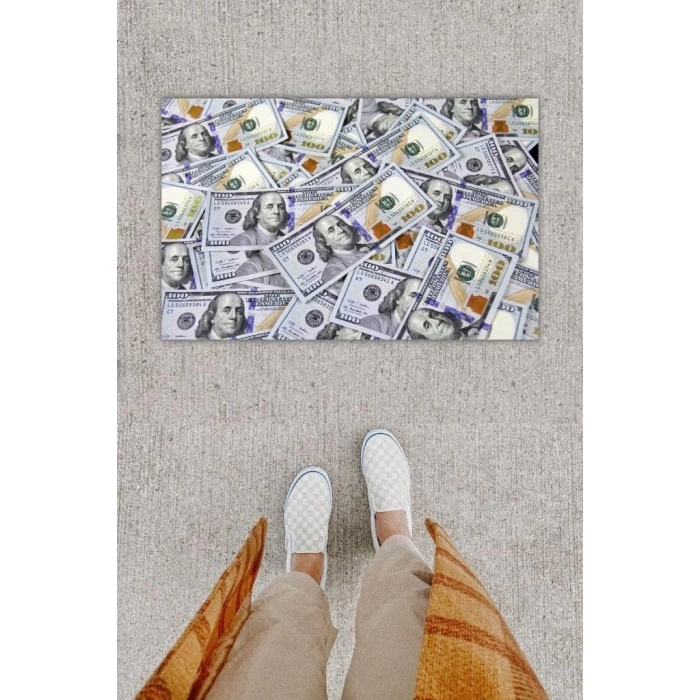 Dijital Baskı Dekoratif Dolar Çok Renkli Kapı Önü Paspası K-1242