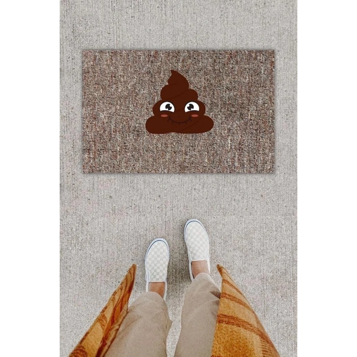 Dijital Baskı Dekoratif Kaka Emoji Gri Kapı Önü Paspası K-1289