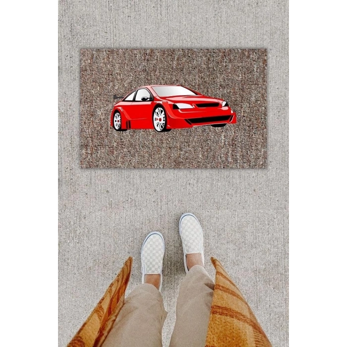 Dijital Baskı Dekoratif Spor Araba Kırmızı Kapı Önü Paspası K-1282