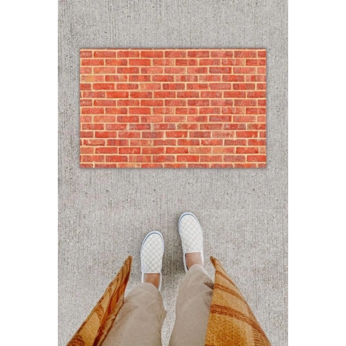 Dijital Baskı Dekoratif Tuğla Kırmızı Kapı Önü Paspası K-1262