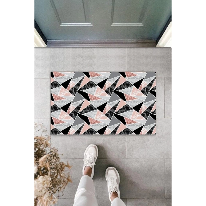 Dijital Baskı Gri-Pembe Mermer Kapı Paspası K-3080