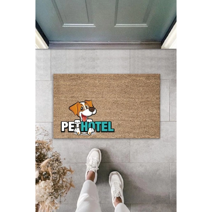 Dijital Baskı Kahverengi Köpekli Pet Hotel Dekoratif Kapı Paspası K-2026
