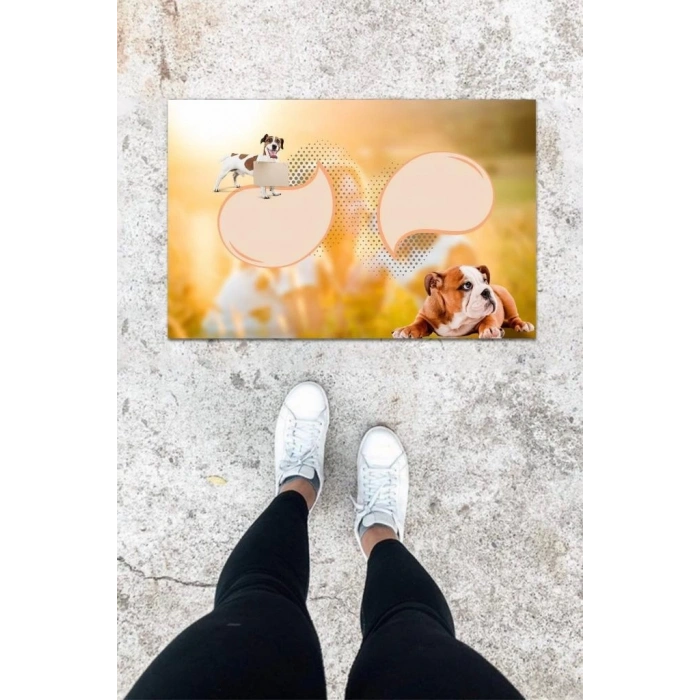 Dijital Baskı Renkli Köpek Desen Kapı Önü Paspası K-1033