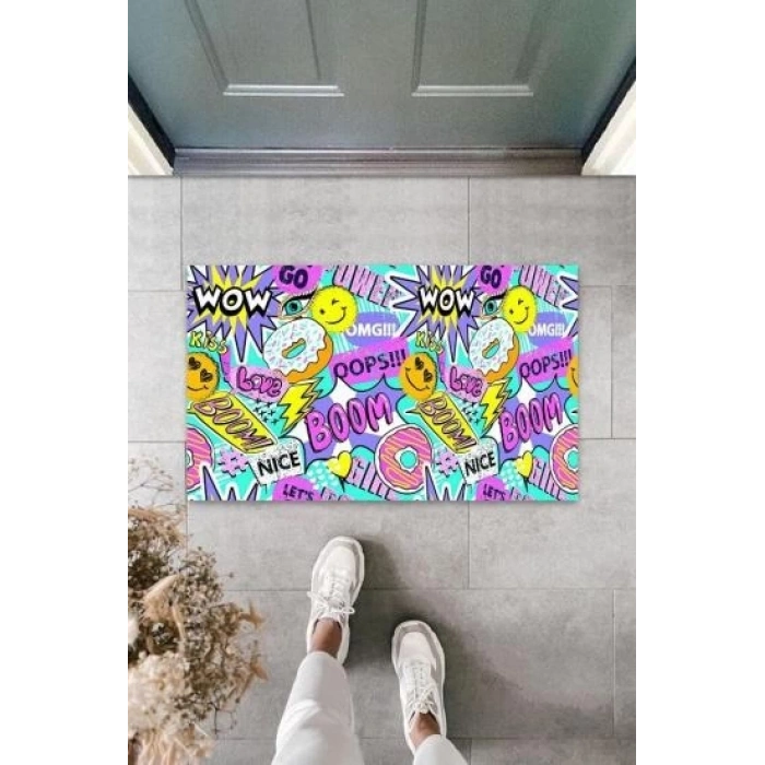 Dijital Wow Boom Renkli Kapı Paspası Dış Mekan Paspas K-3055