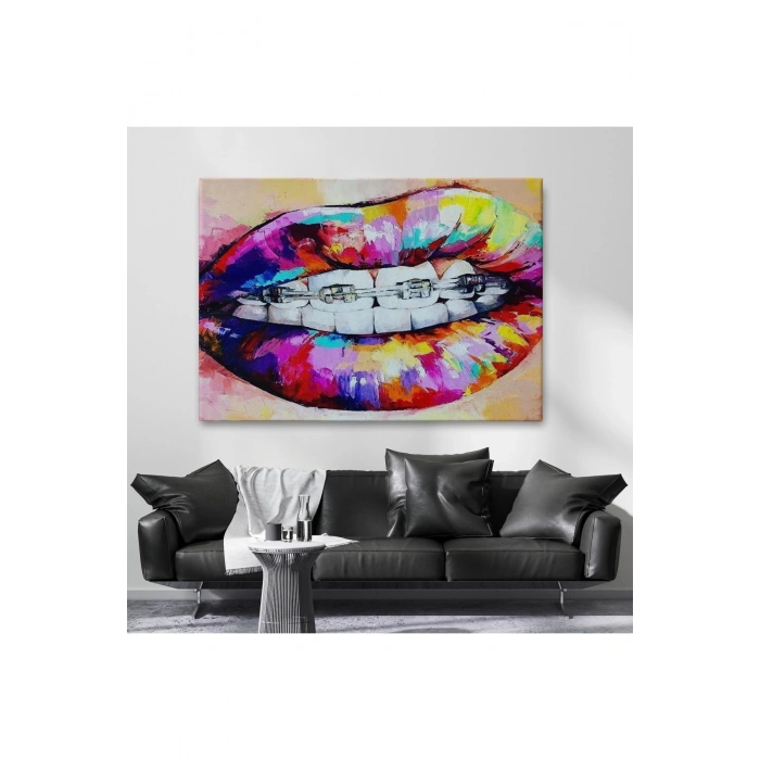 Diş Teli ve Renkli Dudaklar Graffti Tablosu-6651