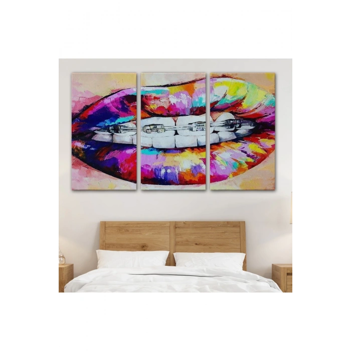 Diş Teli ve Renkli Dudaklar Graffti Tablosu-6651