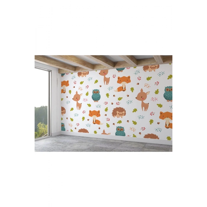 Doğa Hayvanları Temalı Öğretici Çocuk Odası Duvar Kağıdı-5718