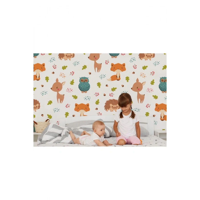 Doğa Hayvanları Temalı Öğretici Çocuk Odası Duvar Kağıdı-5718