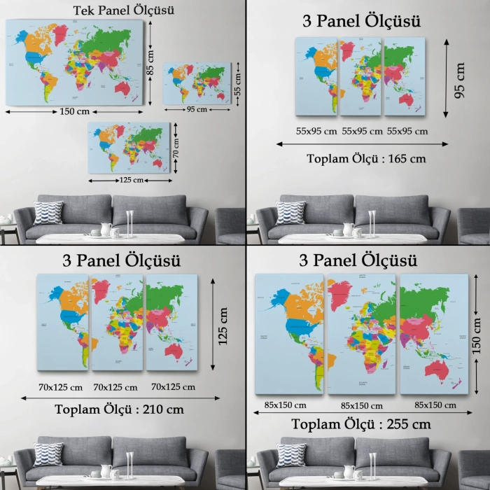 Dünya Haritası  Dekoratif Kanvas Tablo 1050