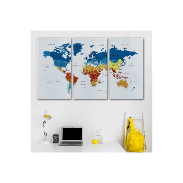 Dünya Haritası Dekoratif Kanvas Tablo Son Derece Detaylı ve Eğitici 1569