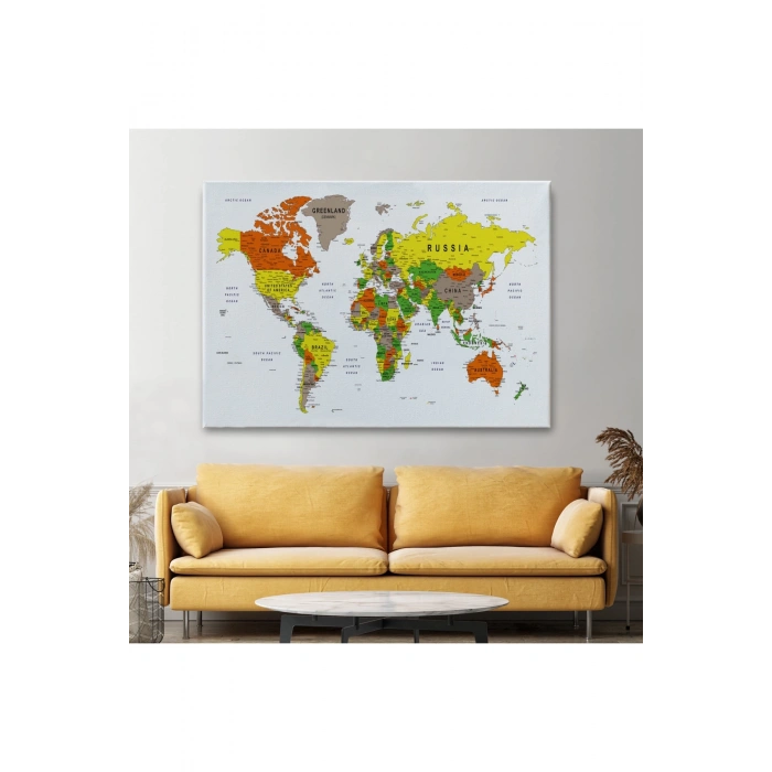 Dünya Haritası Dekoratif Kanvas Tablo Son Derece Detaylı ve Eğitici 1570