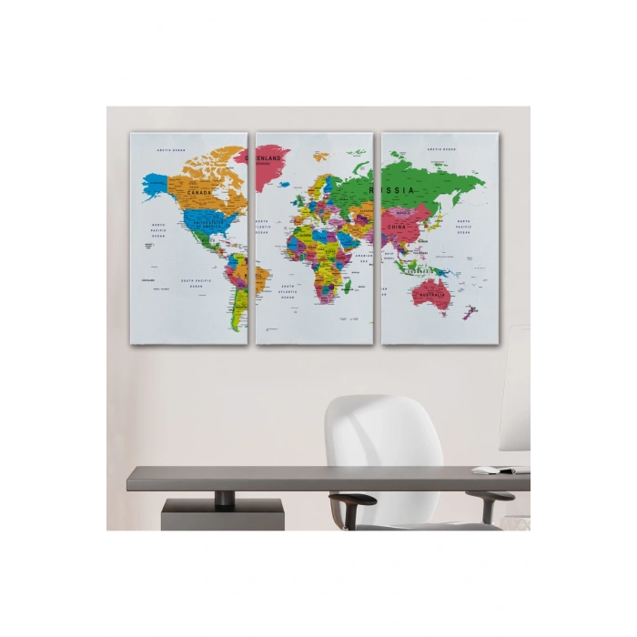 Dünya Haritası Dekoratif Kanvas Tablo Son Derece Detaylı ve Eğitici 1572
