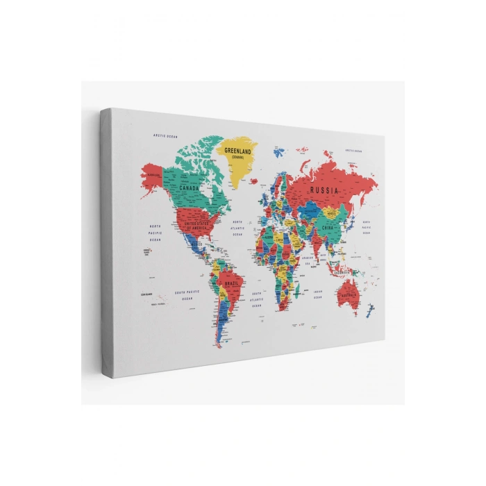 Dünya Haritası Dekoratif Kanvas Tablo Son Derece Detaylı ve Eğitici 1591