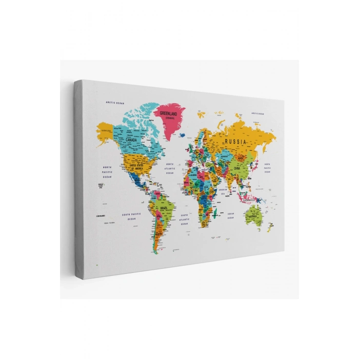Dünya Haritası Dekoratif Kanvas Tablo Son Derece Detaylı ve Eğitici 1592