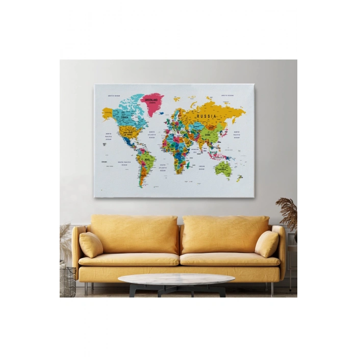 Dünya Haritası Dekoratif Kanvas Tablo Son Derece Detaylı ve Eğitici 1592