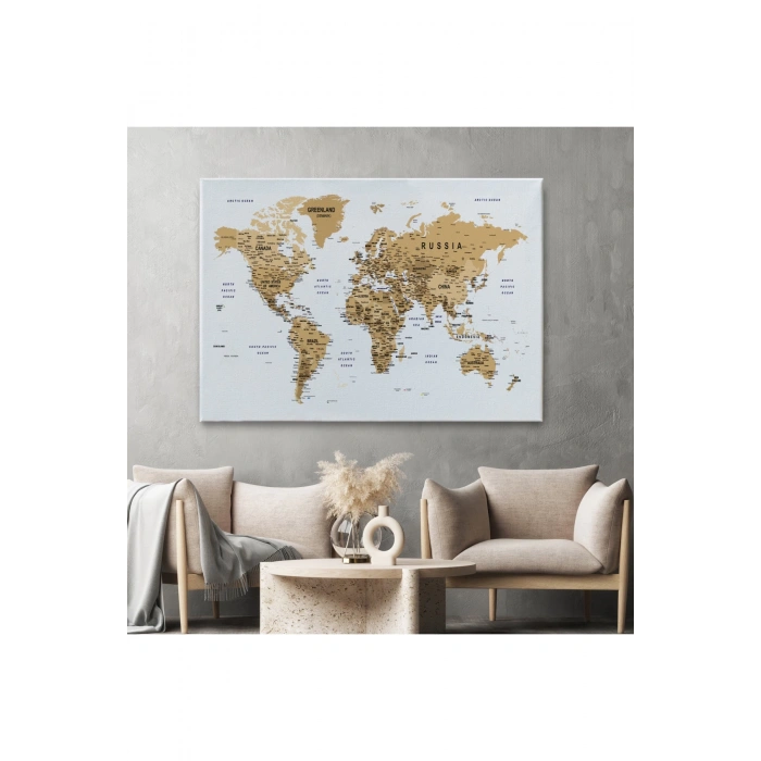 Dünya Haritası Dekoratif Kanvas Tablo Son Derece Detaylı ve Eğitici 1595