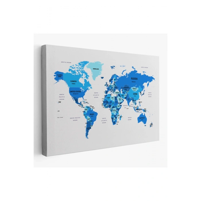 Dünya Haritası Dekoratif Kanvas Tablo Ülke ve Başkentli  1501