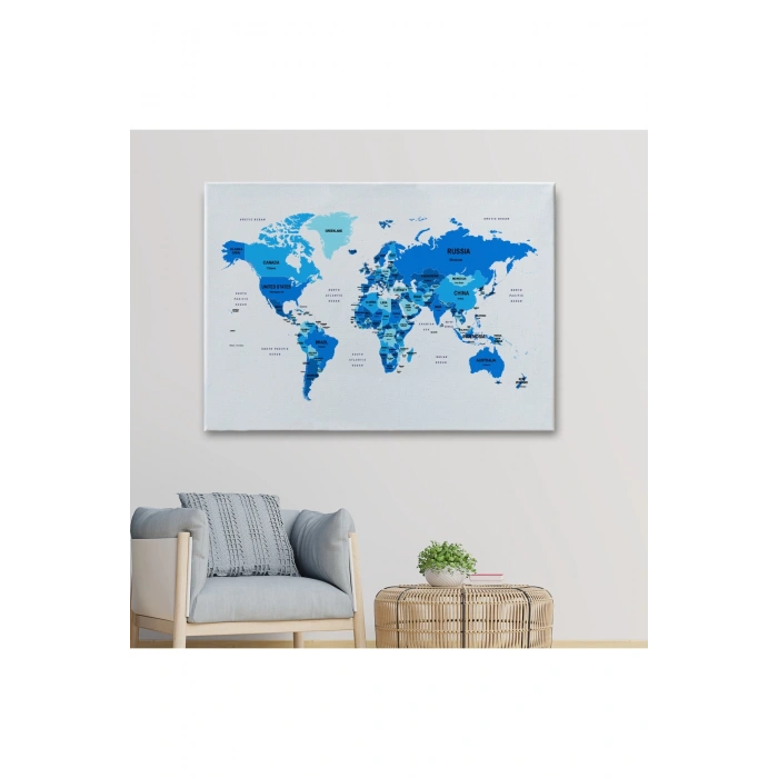Dünya Haritası Dekoratif Kanvas Tablo Ülke ve Başkentli  1501