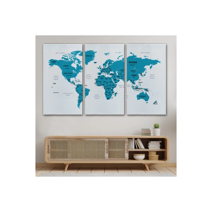 Dünya Haritası Dekoratif Kanvas Tablo Ülke ve Başkentli  1503