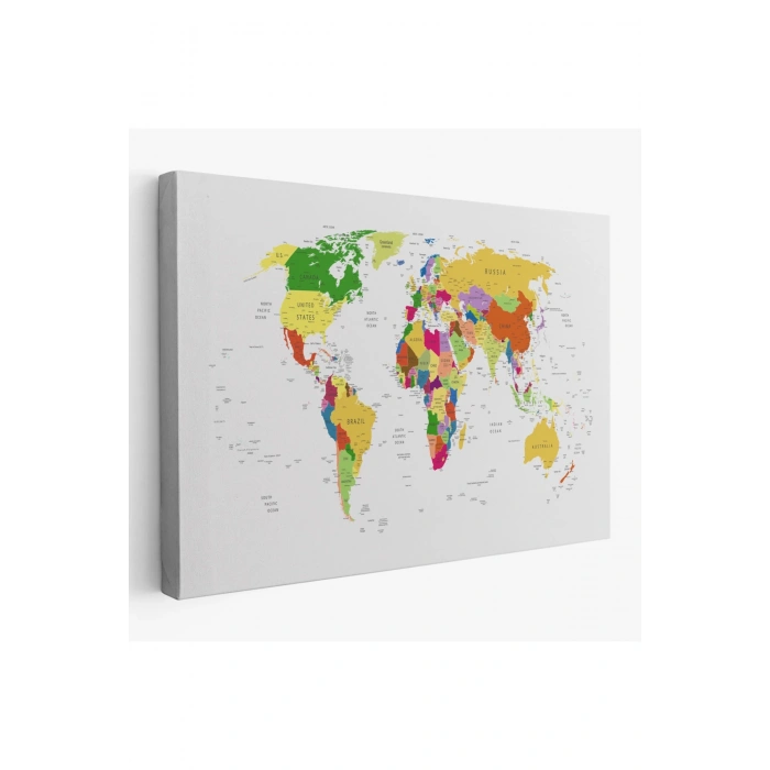 Dünya Haritası Dekoratif Kanvas Tablo Ülke ve Başkentli 1513