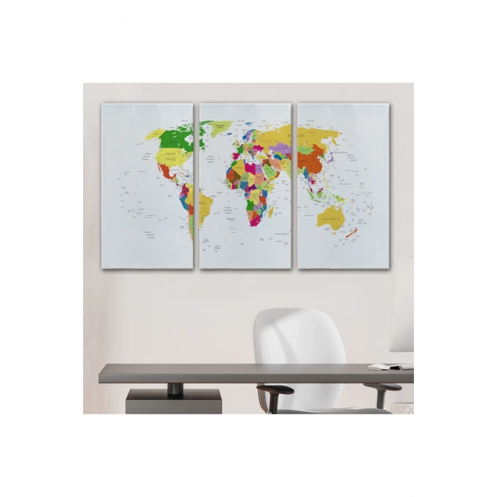 Dünya Haritası Dekoratif Kanvas Tablo Ülke ve Başkentli 1513
