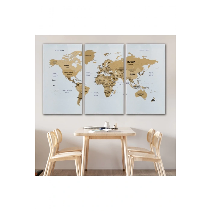 Dünya Haritası Dekoratif Kanvas Tablo Ülke ve Başkentli 1549