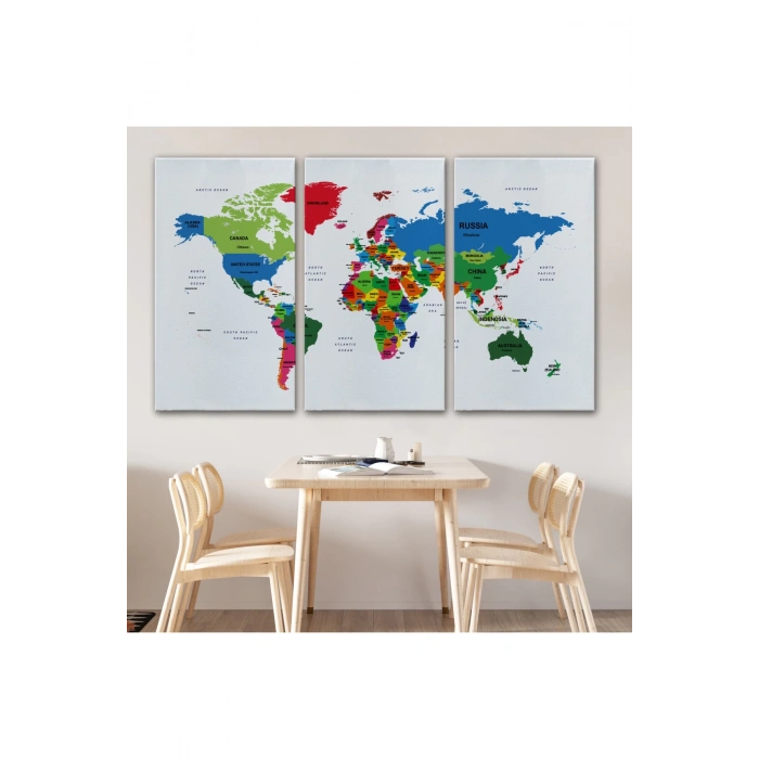Dünya Haritası Dekoratif Kanvas Tablo Ülke ve Başkentli 1557