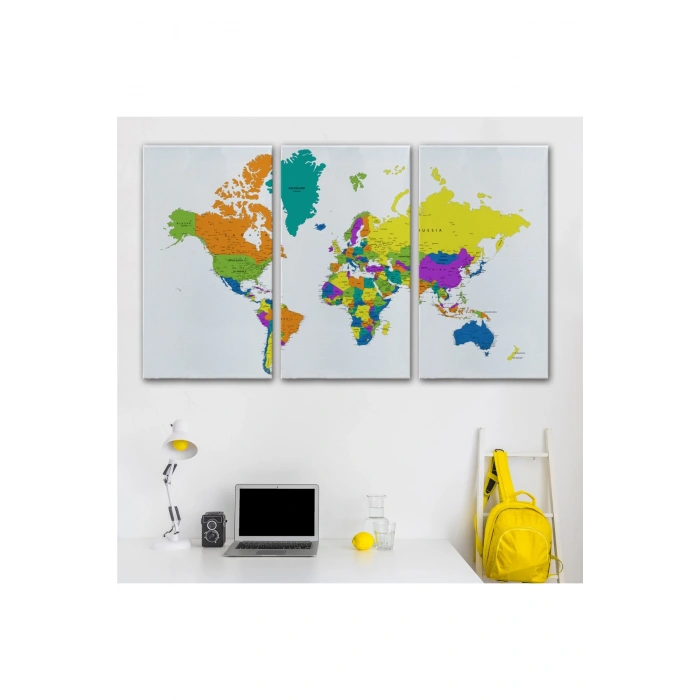 Dünya Haritası Detaylı Dekoratif Kanvas Tablo 1054