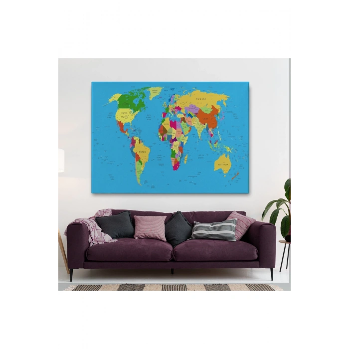 Dünya Haritası Detaylı Dekoratif Kanvas Tablo 1058