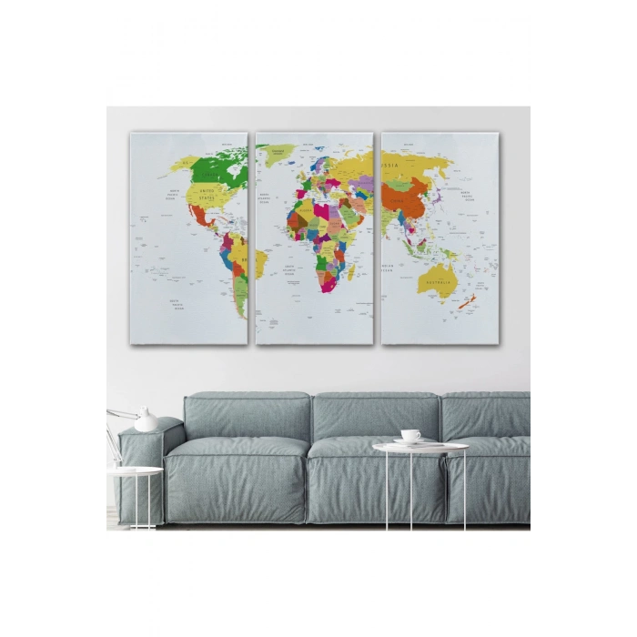 Dünya Haritası Detaylı Dekoratif Kanvas Tablo 1059